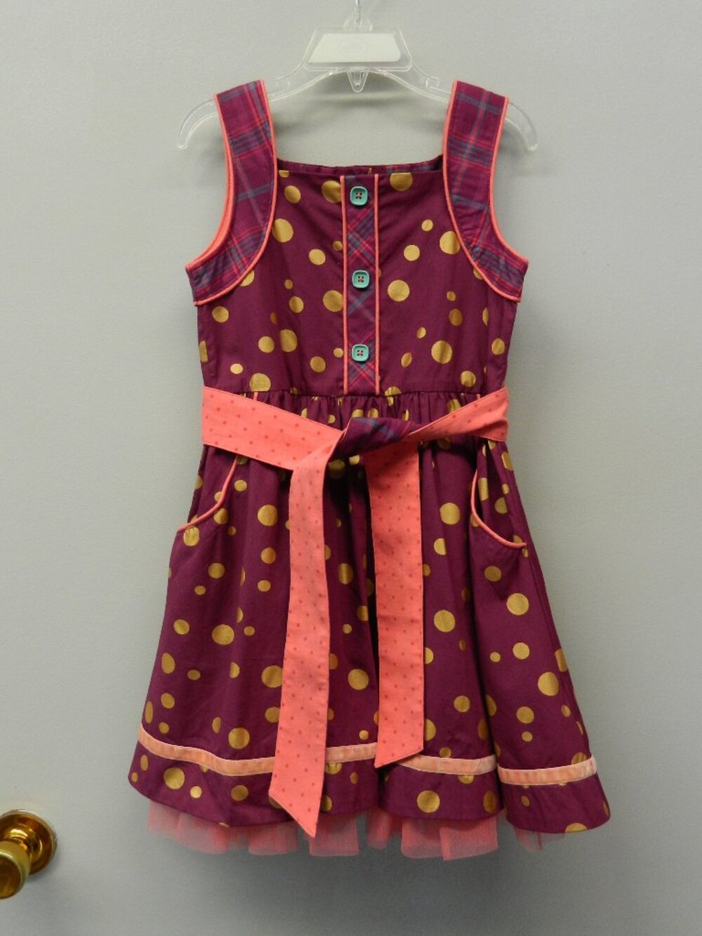 Matilda Jane Friends Forever Nicoletta Dress Burgundy Gold Polka Dots Size 6 NWT